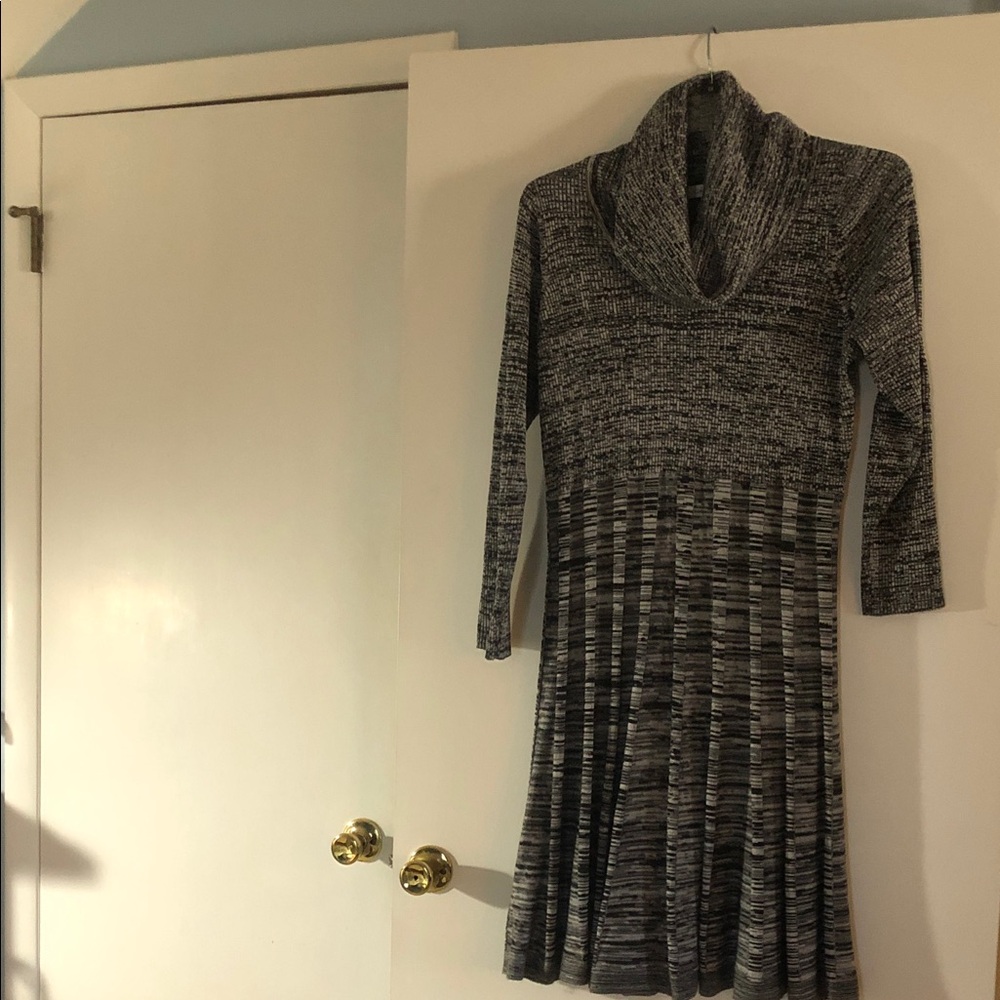 Calvin Klein Black and Gray Long Sleeve Dress